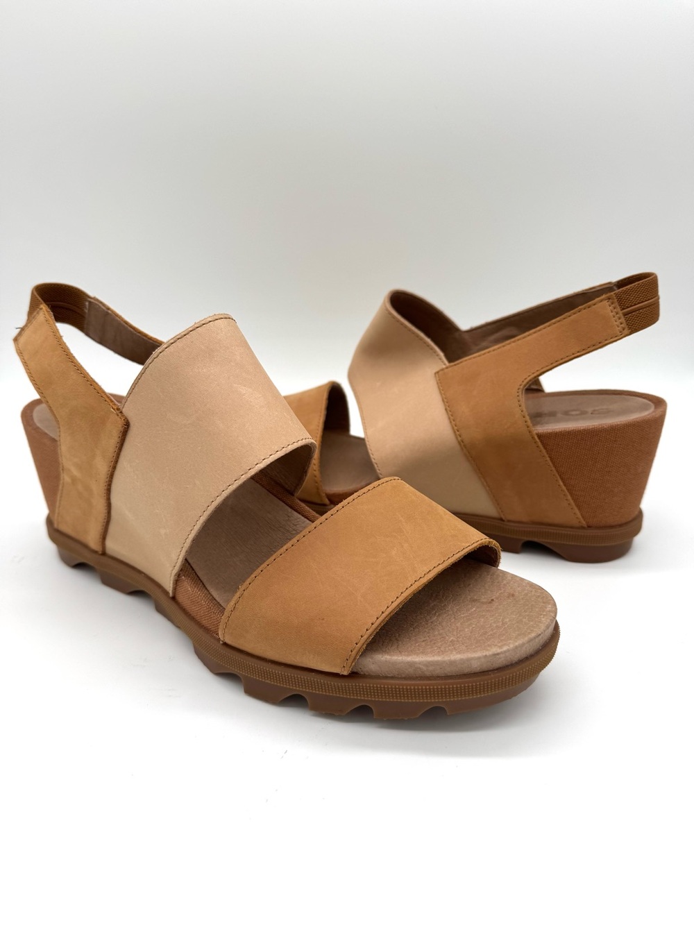 Sorel Joanie II Slingback Wedge Sandals sz 12 Beige Tan Leather Platform